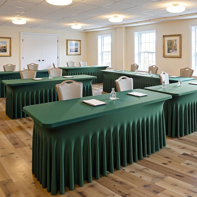 2 pk Hunter Green Spandex Tablecloth for 6 Foot Rectangle Tables, Wrinkle Free Fitted Spandex Table Covers 6ft Green Stretch Table Cloths with Ruffle Skirt for Parties Weddings Banquet Baby Shower - Image 9