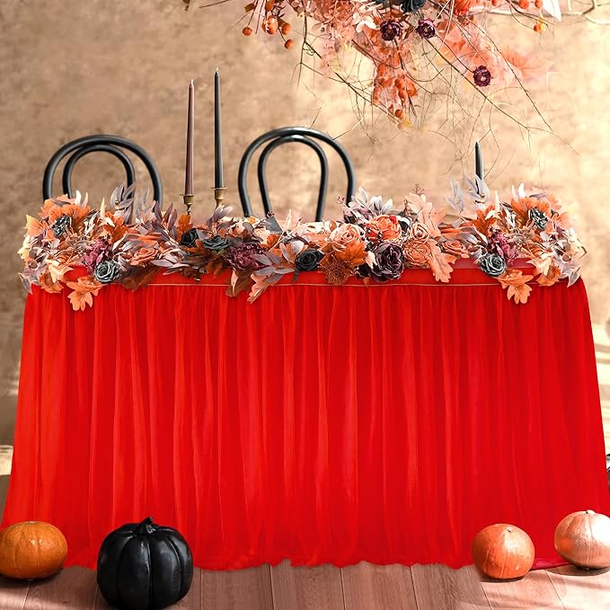 72inch Red Tulle Table Skirt for Rectangle Tables 6/4ft, 2-Layer Ruffle Tulle Tutu Red Cloth Table Desk Skirts 6ft for Chrismas Birthday Party Baby Shower Cake Dessert Tables(No Top Cover) - Image 7
