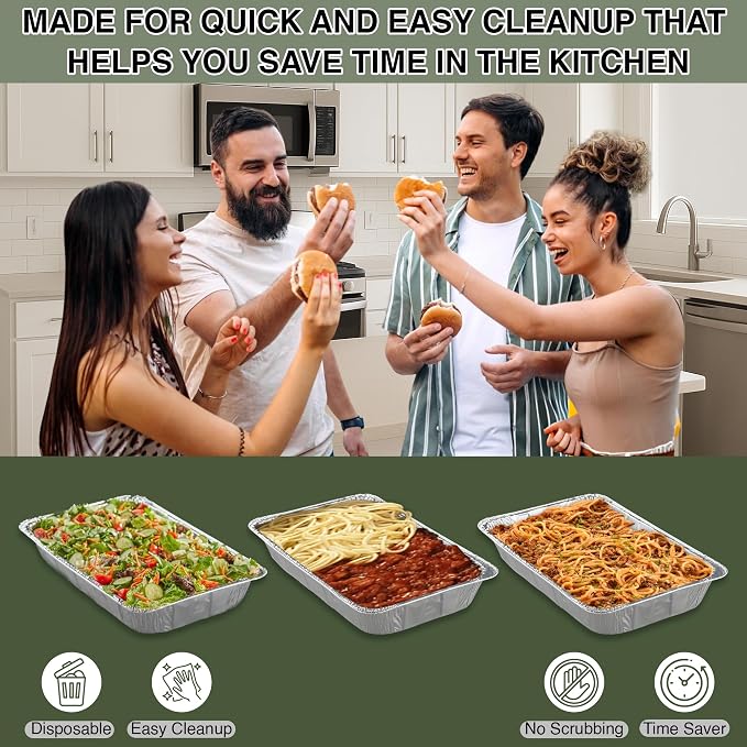 INFINITY EL 10 Pack Aluminum Pans, Disposable Foil Pans, Full Size-Medium | Heavy-Duty Foil Pans 20.5" x 12.5" x 2.5", Serving Trays for Roasting Turkey, Lasagna, Christmas & Parties, Freezer Safe - Image 7