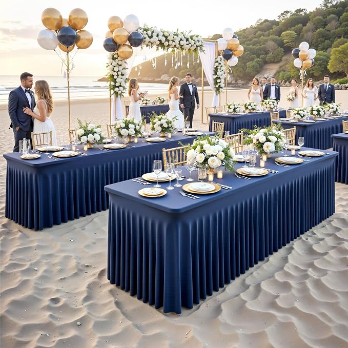 8 Pack Navy Blue Table Cloth for 6 Foot Rectangle Tables Spandex Fitted Tablecloth 6ft Stretch Table Covers Skirt Navy Blue Banquet Tablecloths Wrinkle Free Tablecloth for Party Wedding Birthday Event - Image 9