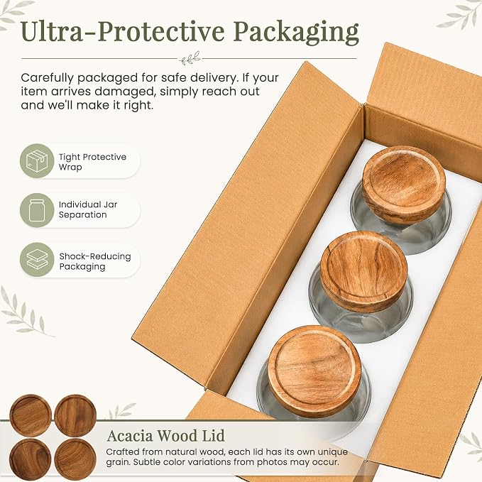 CONNOO 3Pcs-93oz Large Cereal Containers Storage with Acacia Wood Lids - Image 7