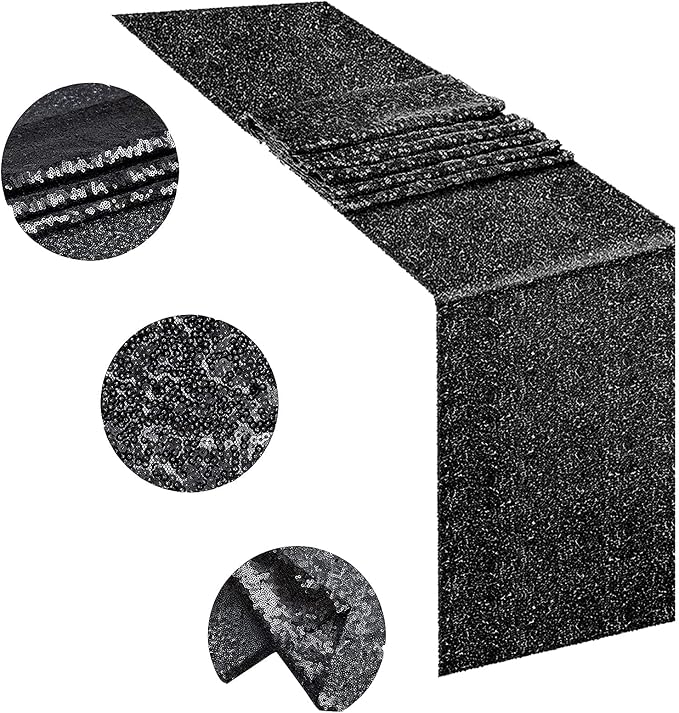 Black Sequin Table Runner 12 Pack, 12x72 Glitter Table Runners - Image 7