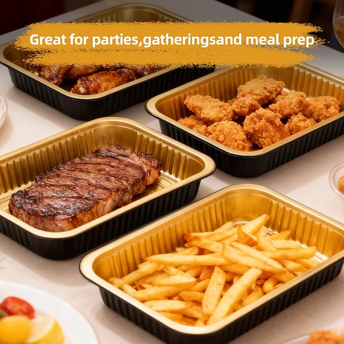 Aluminum Foil Pans, Extra Heavy Duty Disposable Aluminum Baking Pans | 14.57"×10.63" Steam Table Pans for Cooking, Heating, Storing, Prepping Roasting and Chafing (5 Pack Black and Gold) - Image 8
