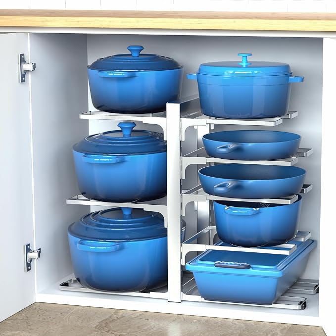 ORDORA Pots and Pans Organizer Under Cabinet 15.8" 8-Tier Adjustable Silver - Image 8