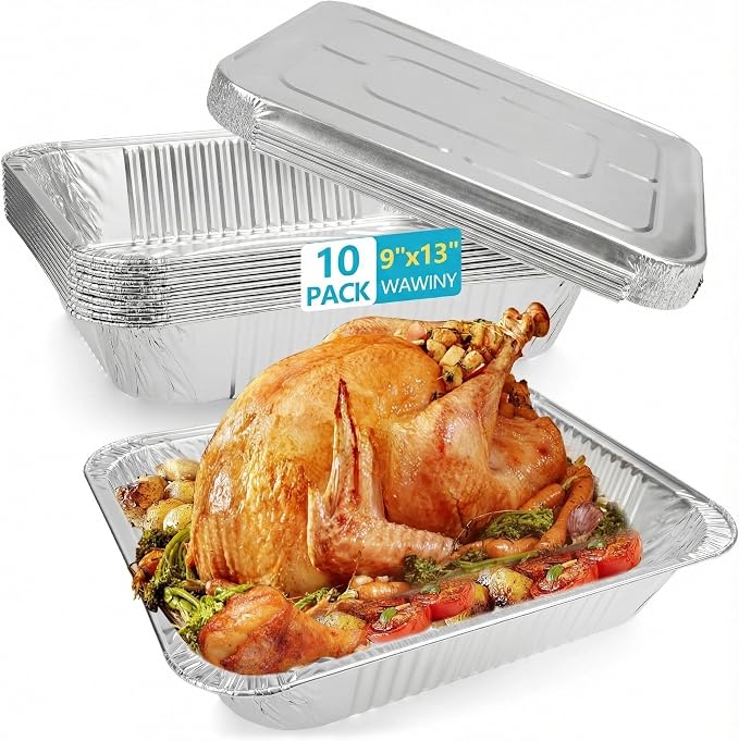 9x13 Aluminum Pans with lids, Disposable Half Size Foil Pans, 10 Count (Pack of 10) by WAWINYAirVentFilters