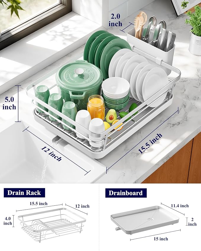 Kitsure Dish Drying Rack for Kitchen Counter, 12''W x 15.5''L, Silver - Image 2