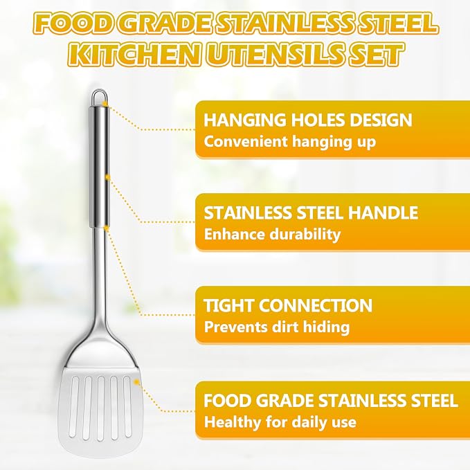 E-far Stainless Steel Kitchen Utensil Set of 6, Metal Cooking Utensils - Image 7