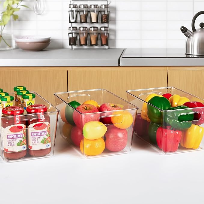 YIHONG 6 Pack Clear Storage Bins, Pantry Organizer Bins with Handle, Large | BPA-free Plastic Bins, Pantry Storage Containers for Kitchen, Freezer, Cabinet, Closet, Bathroom, Under Sink Organization - Image 8