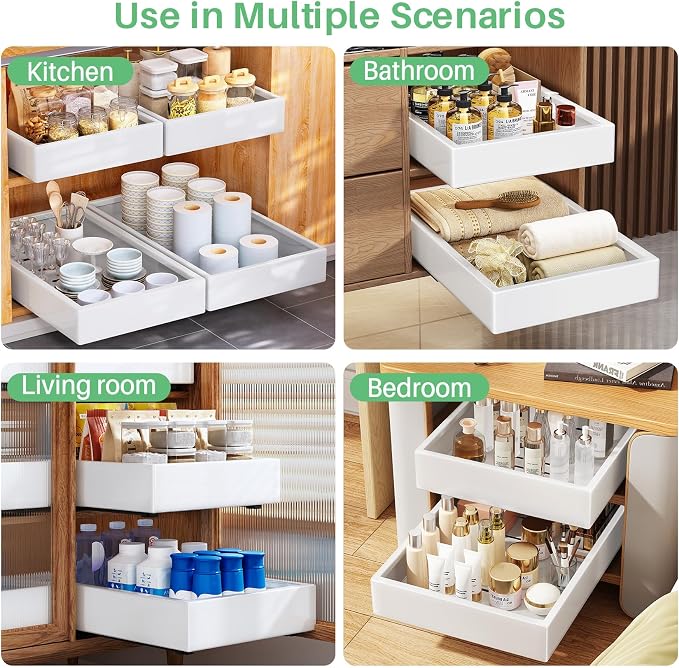Pull out Cabinet Organizer,21"Deep, 20"Wide Heavy Duty Full-Extension Slide out Drawers Fixed with Nano Adhesive,Roll Out Shelves Sliding Cabinet for Kitchen,Bathroom,Pantry,under sink Storage(White) - Image 9
