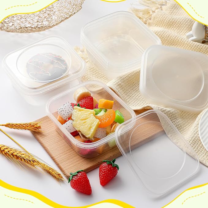 50 Pack 12 oz Deli Containers with Lids, Leakproof, Tamper Proof | Stackable Square, Clear Plastic Food Storage, Meal Prep Containers for Soup, Desserts & Salad, Microwave & Dishwasher Safe - Image 6