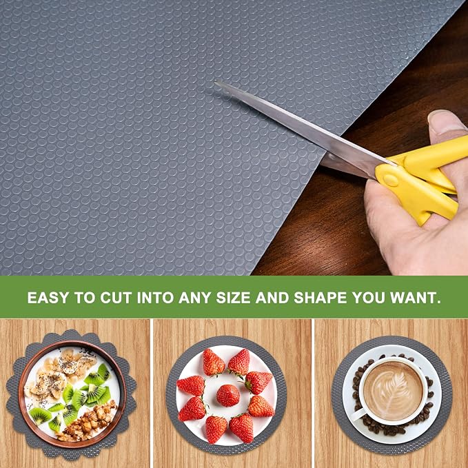 WochiTV Shelf Liner for Cabinets, Drawer 11.8 Inch x 4.9 Feet, Non Slip EVA Plastic Oil Proof and Slippery Protection Pad for Kitchen Dish Plate Shelf, Organizer, Closet, Cupboard, Grey - Image 6