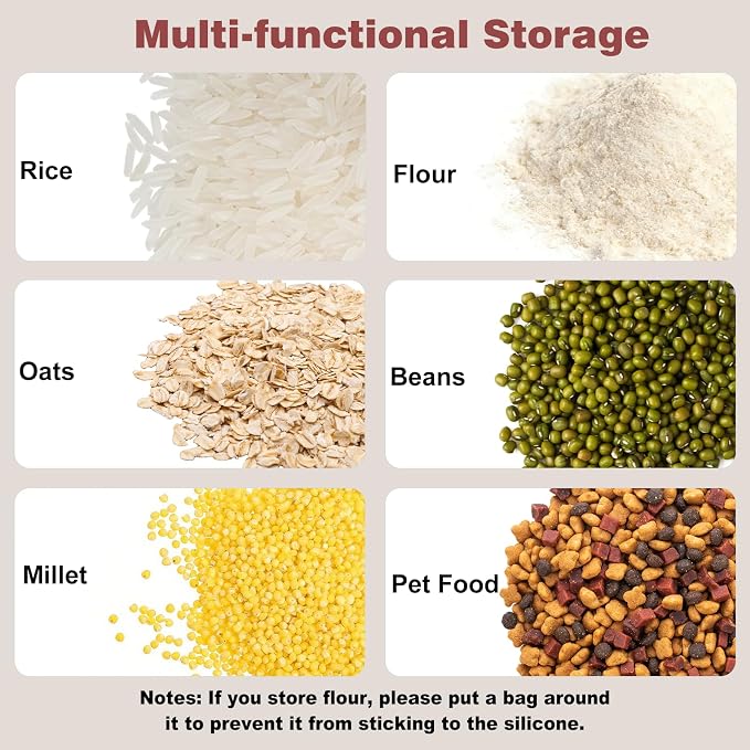 2 Pack Food Storage Container Bin 25Lb, 2 × 15L Airtight Rice Storage Containers with 2 Measuring Cups,Food Containers with Wheels Seal Locking Lid,For Flour | Rice | Sugar | Grain | Dog Cat Pet Food - Image 7