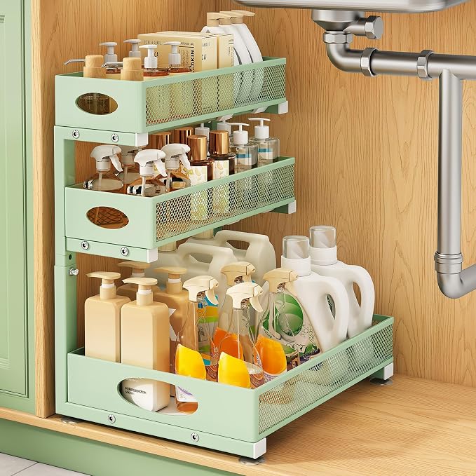 Kitstorack Under Sink Organizer 3-Tier Slide Out Drawer 1-Pack Green by Kitstorack