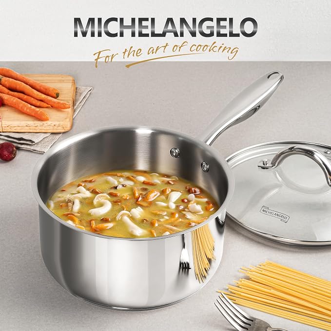 MICHELANGELO 3 Quart Saucepan with Lid, 18/10 Stainless Steel Sauce Pan with Tri-Ply Bottom, 3QT Sauce Pot, Induction Compatible - Image 8