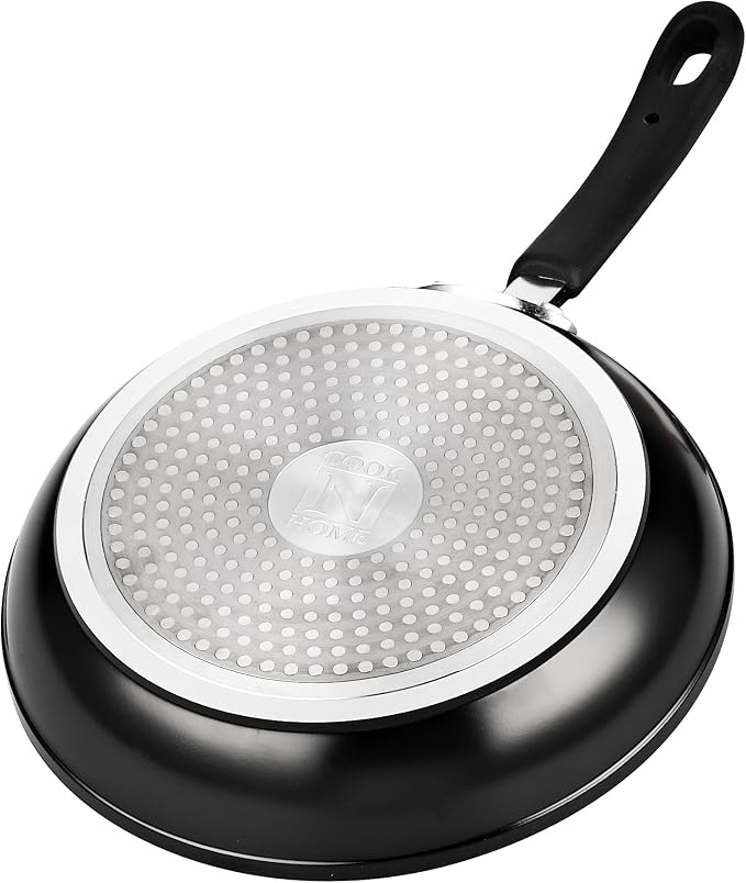 Cook N Home Professional 8/10/12 Inch Heavy Nonstick Frying Pan Set, Skillets with Non-Stick Coating, Induction, Compatible with All Cooktops, 3-Piece, Black/Marble - Image 7