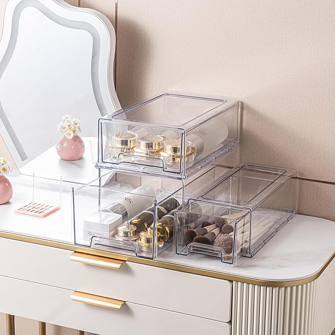 Clear Stackable Storage Drawers 2 Pack XL, BPA-Free Plastic Pull Out Organizer with Anti-Slip Pad for Bathroom Pantry Cabinet - Image 7