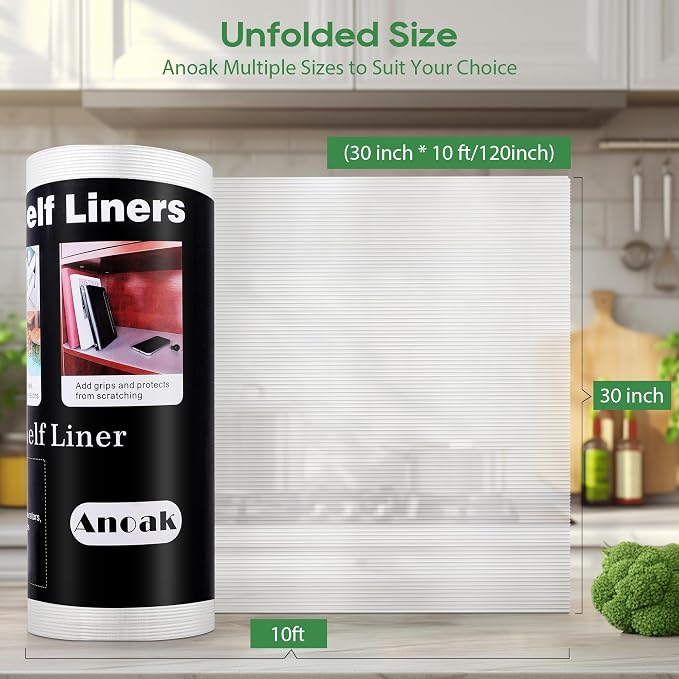 Anoak Shelf Liner - Non-Slip Cabinet Liner, 30 Inch x 10 FT(120 Inch) Durable Waterproof Washable Oil-Proof for Kitchen Cabinet, Shelves, Refrigerator, Storage, Desks, Non Adhesive - Image 7