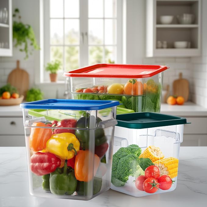 4 Pack 18QT Square Food Storage Containers with Lids | Clear NSF polycarbonate containers with scale, label and measuring cup, stackable for prep, storage, freezer. Dishwasher safe - Image 8