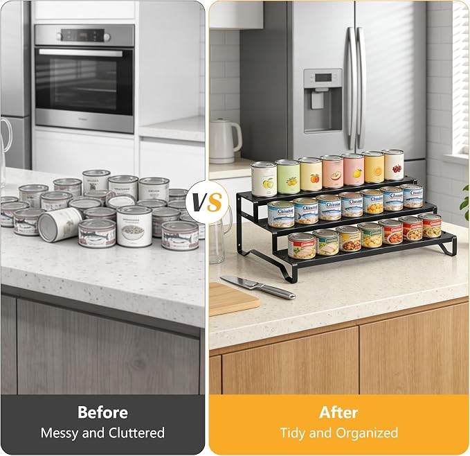 Expandable Can Organizer for Pantry, 3 Tier Metal Canned Food Storage | 13"-21" Adjustable Length, Tiered Soda Organizer Hold 21 Cans, Large-Capacity Storage Holder for Kitchen Cabinet Countertop - Image 8