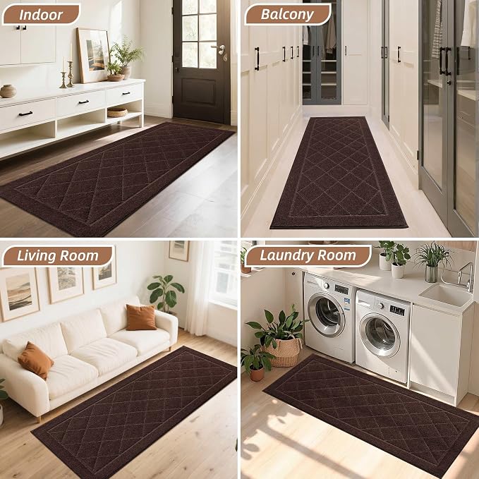 BEQHAUSE Dirt Trapper Door Mat 24" x 60", Doormat Non-Slip, Brown - Image 8