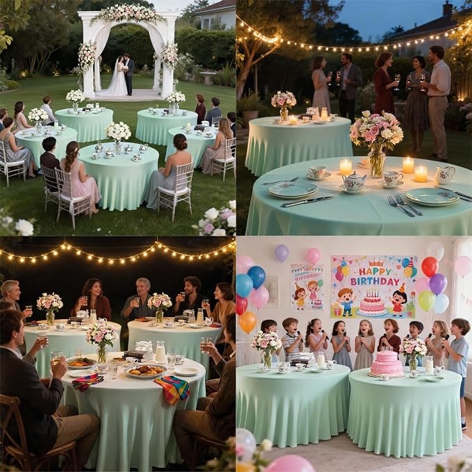 10 Pack Ivory Green Round Spandex Tablecloths for 60in Tables, 120 Inch Stretch Fitted Table Skirts, Wrinkle-Free Washable Polyester Covers for Wedding, Banquet & Party - Image 7