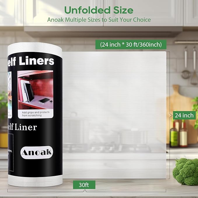 Anoak Shelf Liner - Non-Slip Cabinet Liner, 24 Inch x 30 FT(360 Inch) Durable Waterproof Washable Oil-Proof for Kitchen Cabinet, Shelves, Refrigerator, Storage, Desks, Non Adhesive - Image 7