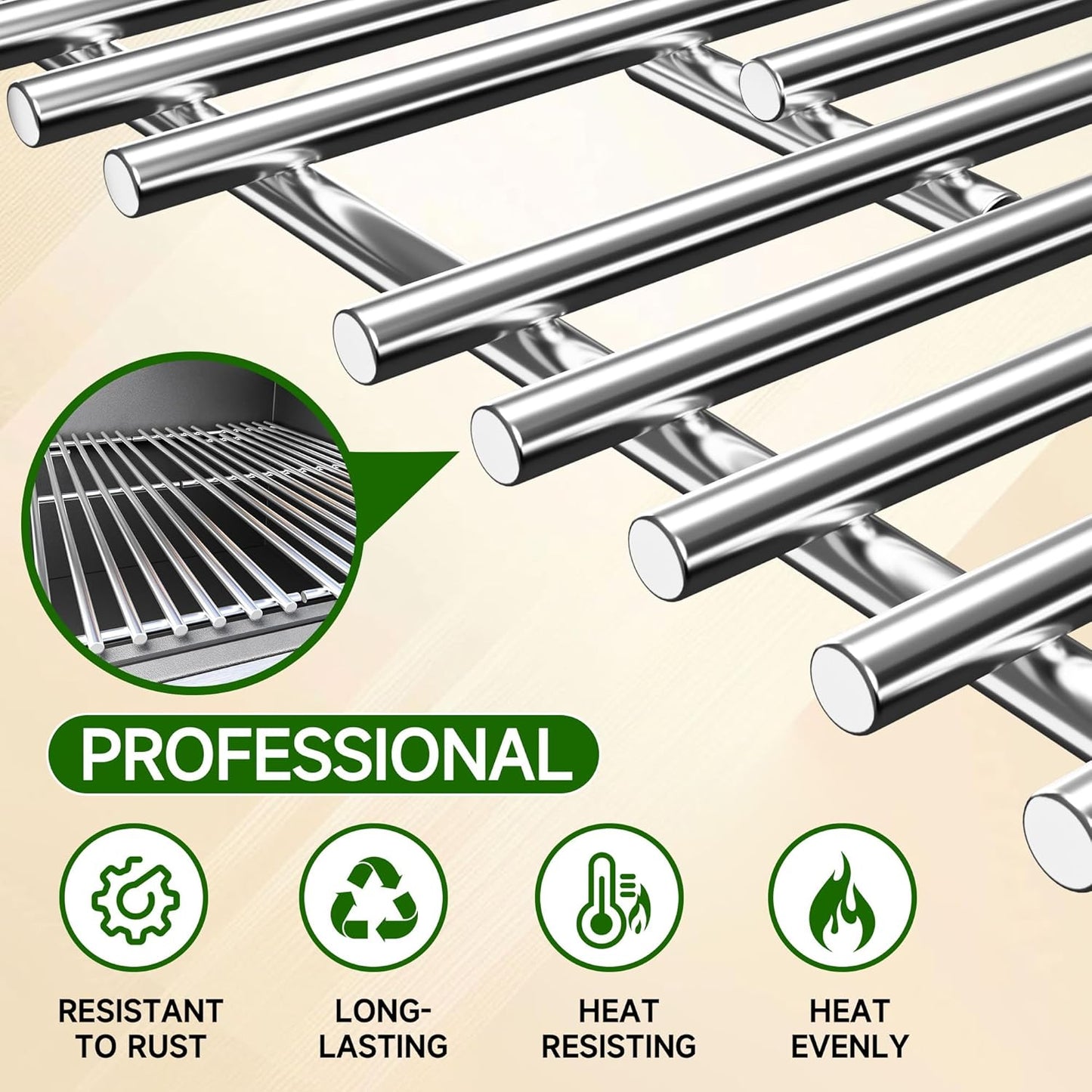 Grill Grates for Charbroil Advantage 4 Burner 463343015 463344015 463344116 463240015 Gas2coal 463340516, Replacement Parts for CharBroil G460-0500-w1, G530-b700-w1, 16-15/16inch, Stainless Steel