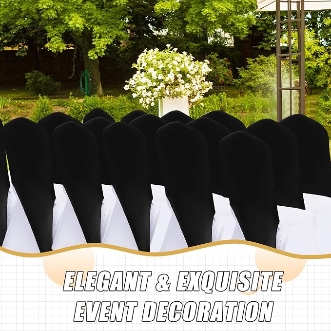 Mindsoft 40 Pcs Chair Cap Covers Spandex Chair Hood Sash Hat Bands Folding Stretch Elastic Cover for Wedding Holidays Banquet Party Celebration (Black) - Image 6