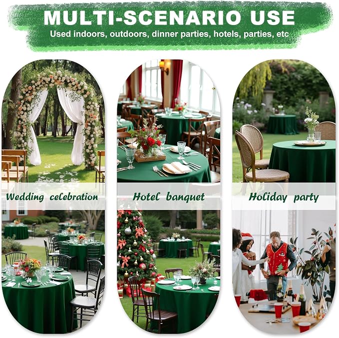 sancua 90 Inch Round Tablecloth Hunter Green, 6 Pack - Image 8