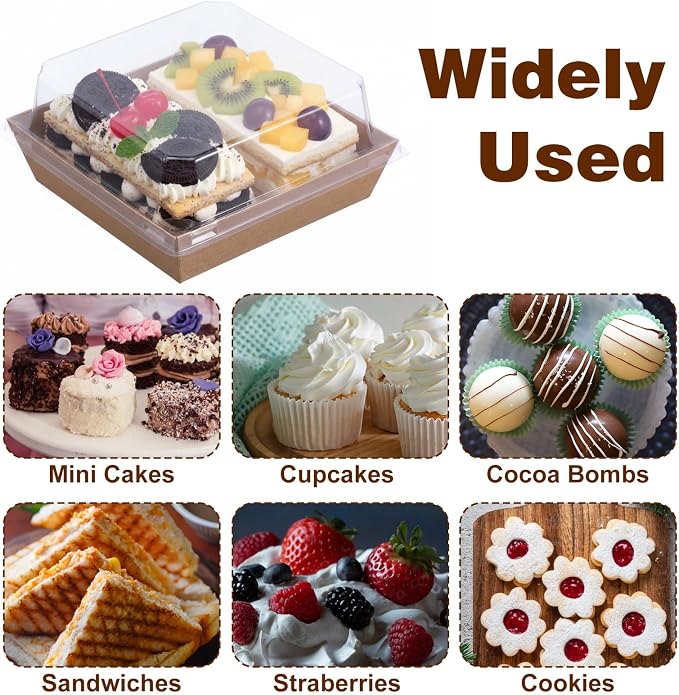 150 Pack 4 Inch Small Charcuterie Boxes with Clear Lids Disposable Paper Dessert Food Boxes Containers for Cake, Cookies, Strawberries, Bakery, Party - Image 7