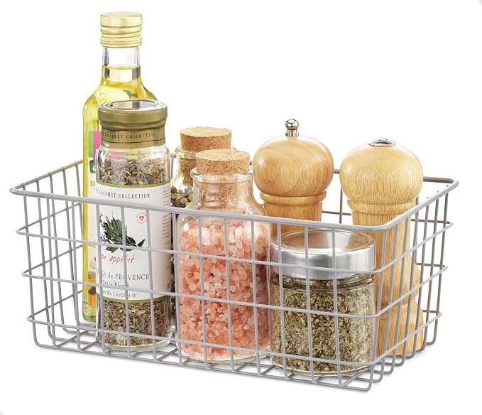 Whitmor 4 Pack Grey Wire Baskets for Organizing Office Wire Storage Baskets Wire Baskets Grey Metal Storage Baskets for Pantry Kitchen Bins Freezer - Image 6