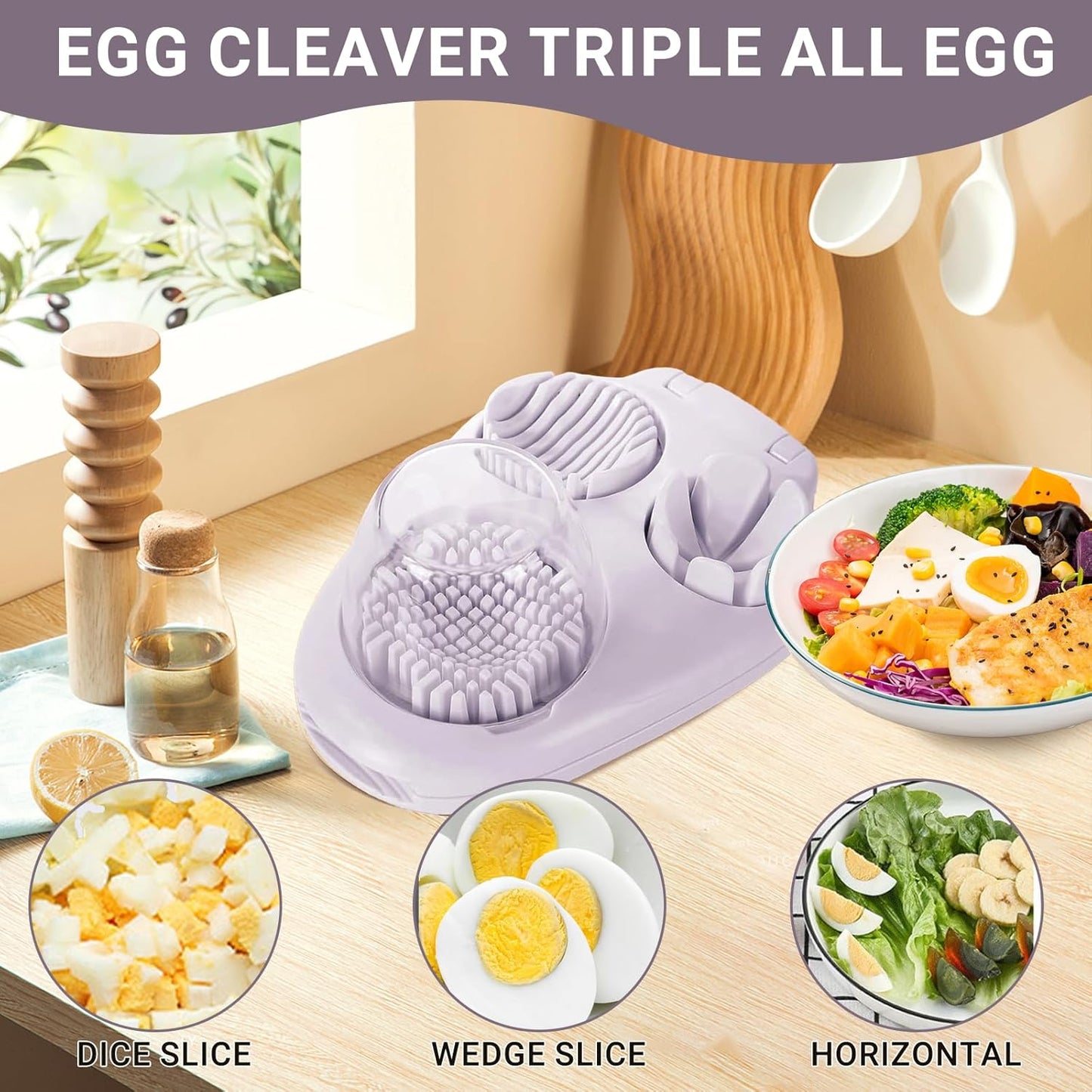 1 Pcs Heavy Duty Egg Slicer with 3 Cutting Modes, Stainless Steel Egg Cutter for Hard Boiled Eggs, Strawberry, Grape, Mushroom, Kitchen Dicer Tool, Send Goods From Local Warehouse