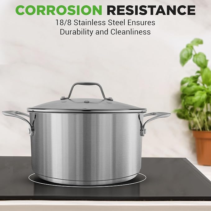 NutriChef 6-Quart Stainless Steel Stockpot – 18/8 Food Grade Heavy-Duty Induction-Compatible Pot with See-Through Lid, Ideal for Stews, Broths, Simmering & Soups, Dishwasher Safe – NCSP6 - Image 7