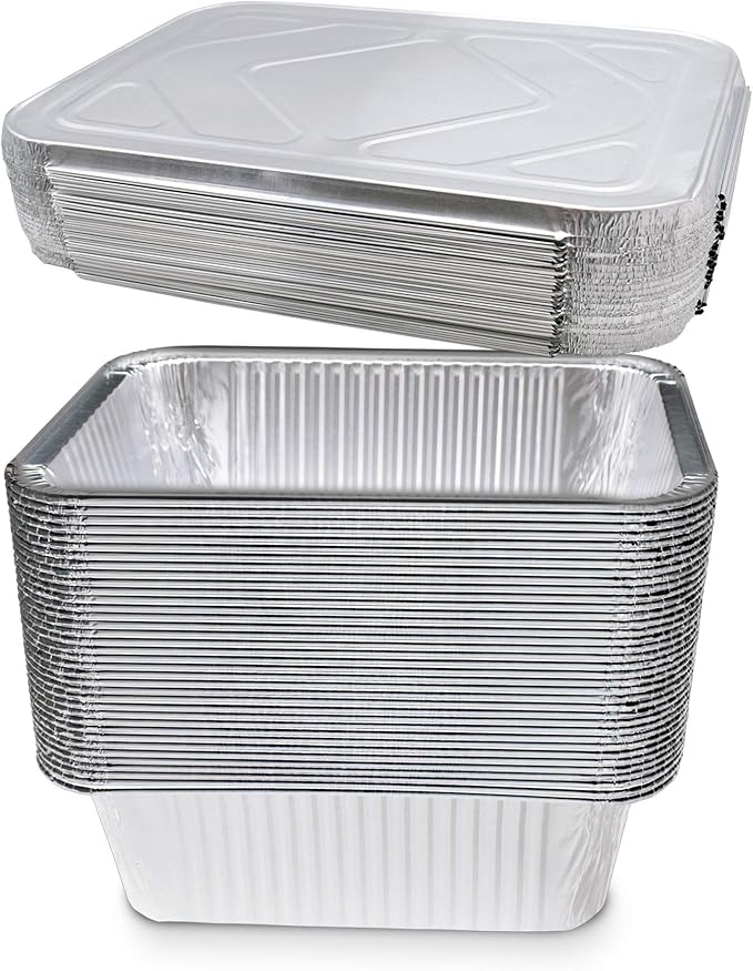 Diplastible 5-lb Disposable Aluminum Pans with Lids - 100 Pack Oblong | 8.5 x 6 x 2.5 in, 5-lb Pan, Foil Covers, Perfect for Baking Cooking Food and Storage Container - Image 7