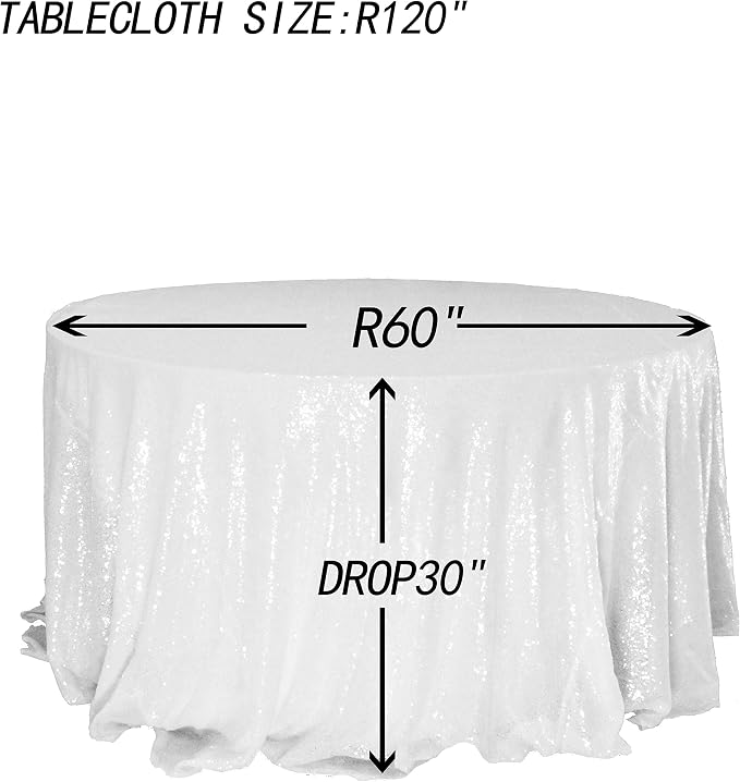 JYFLZQ White Sequin Tablecloth, Glitter Party Table Cover 120 Inch Round - Image 9