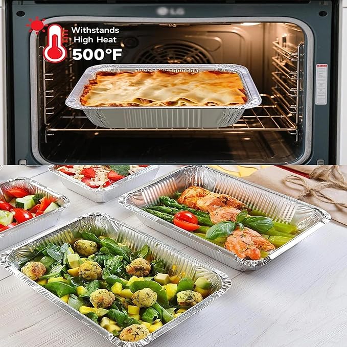 Waytiffer Aluminum Deep Foil Pans Full Size, Large Disposable Roasting & Baking Pan, 21"x13" (10 Pack) Extra Heavy Duty Chafing Trays for Hotels, Restaurants, Heating, Buffets & Bakeware - Image 7