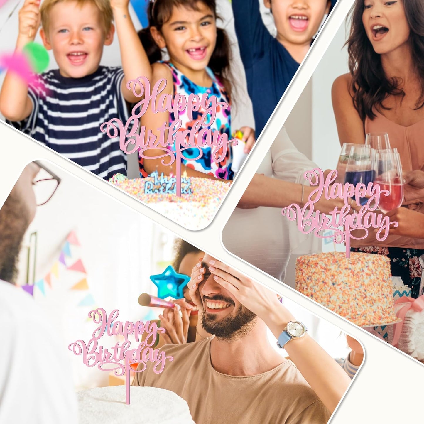 1 PCS Happy Birthday Cake Topper, 5.1 x 6.5 Inches Acrylic Cake Topper, Elegant Pink Happy Birthday Cake Sign, Birthday Cake Decorations for Adult, Kids, DIY Dessert Supplies