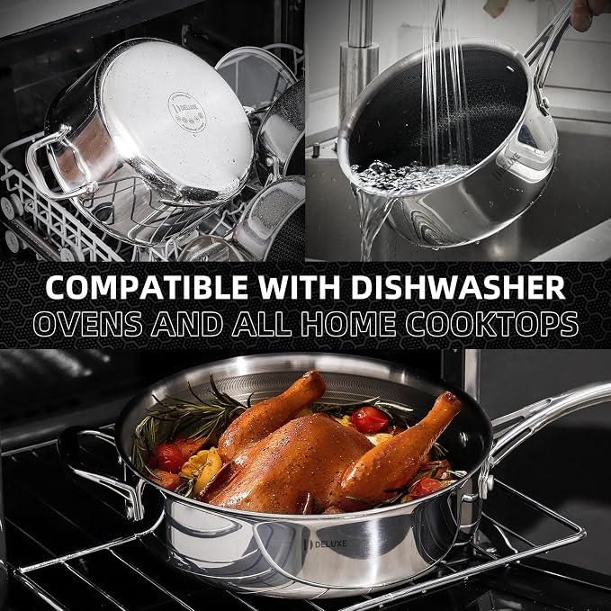 Deluxe 13 Piece Hybrid Ceramic Nonstick Stainless Steel Cookware Set - Image 9