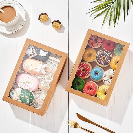 12PCS 10 x 7 x 2.5 inches One Piece Premium Strawberry Boxes, Cookie Boxes, Natural Kraft Brown Bakery Box with Display Window - Image 8