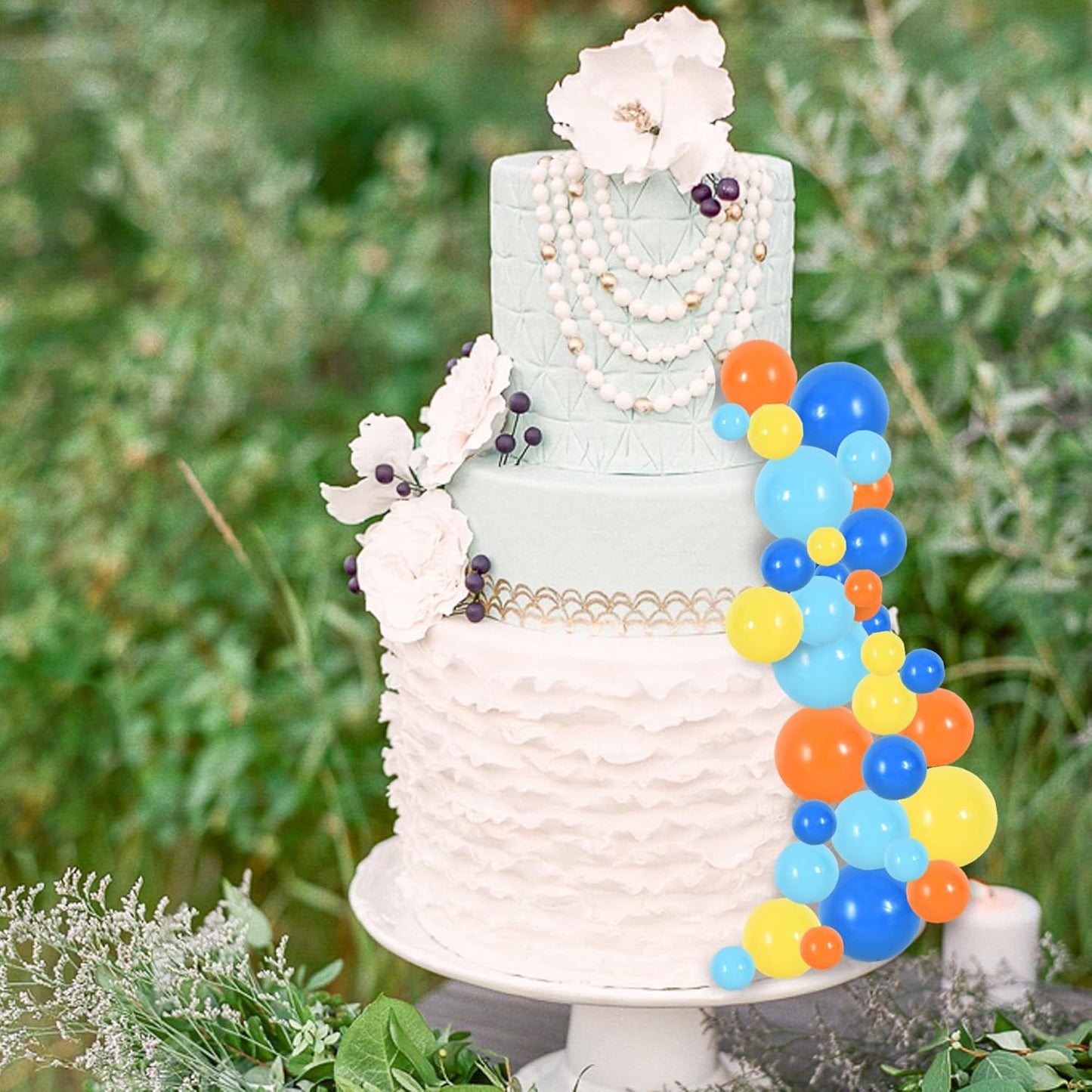 BEISHIDA 40 Pcs Foam Ball Cake Toppers with Sticks Mini Cake Decorations for Birthdays, Weddings, Baby Showers, DIY Baking Supplies, Anniversary Party (Blue,Orange,Yellow)