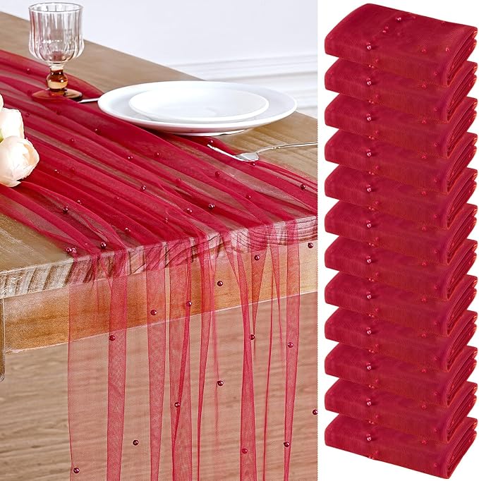 Tulle Table Runner Pearl Fabric Red Mother's Day Veil Dessert Chiffon - Image 9