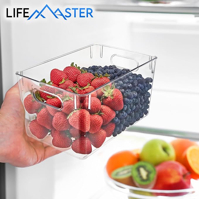 Lifemaster Multi-purpose Refrigerator Bins - 10 pieces Large Capacity Stackable Fridge Bin Organizer with Easy Grip Handles - Clear - Image 8