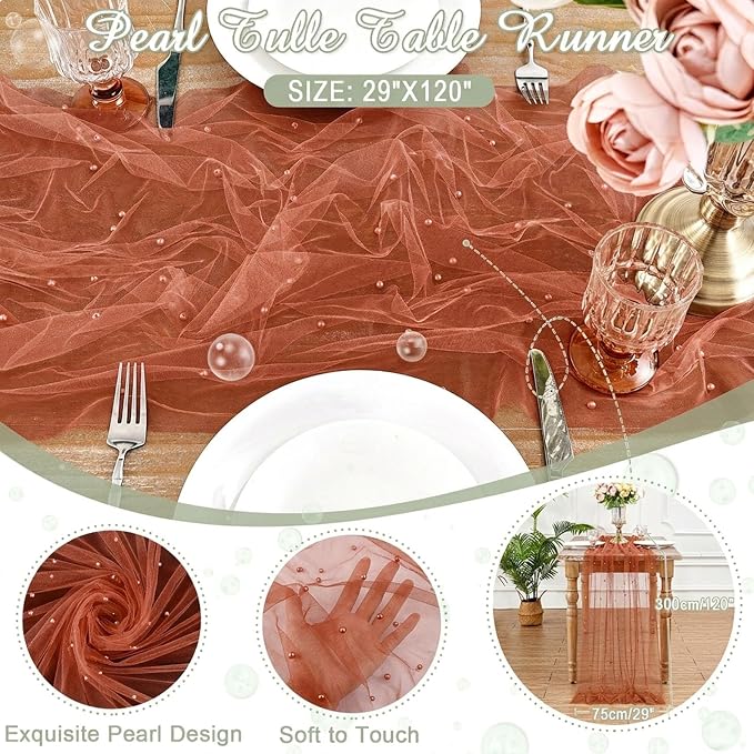 Pearl Gauze Table Runner Tulle Fabric 10ft Seasonal Dessert Ceremony Decor - Image 7