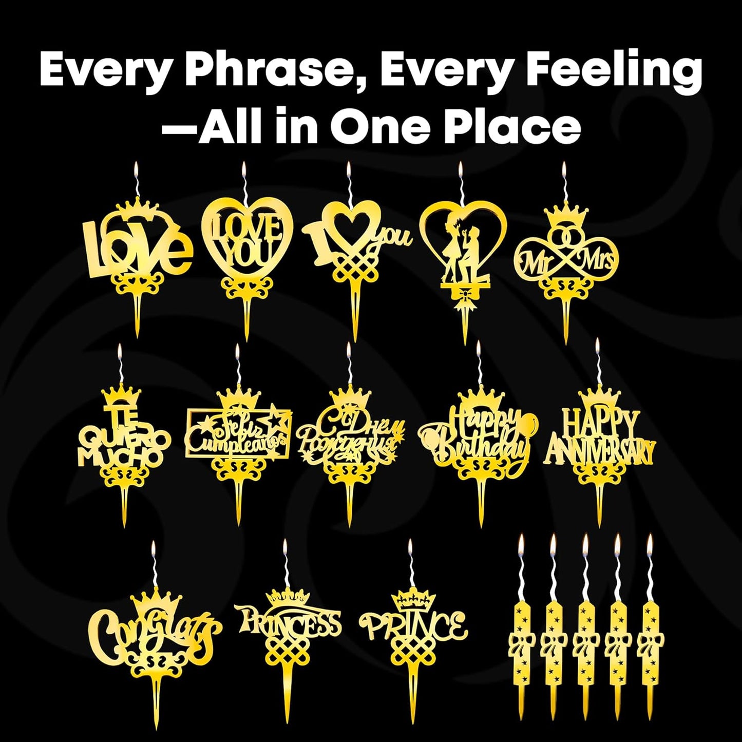 I Love You Reusable Gold Romantic Cake Candle - Luxury Cake Topper Candle for Birthdays, Weddings & Anniversaries - Reusable Food Safe Acrylic, Shiny Mirror Finish - Happy Birthday Cake Topper Decor