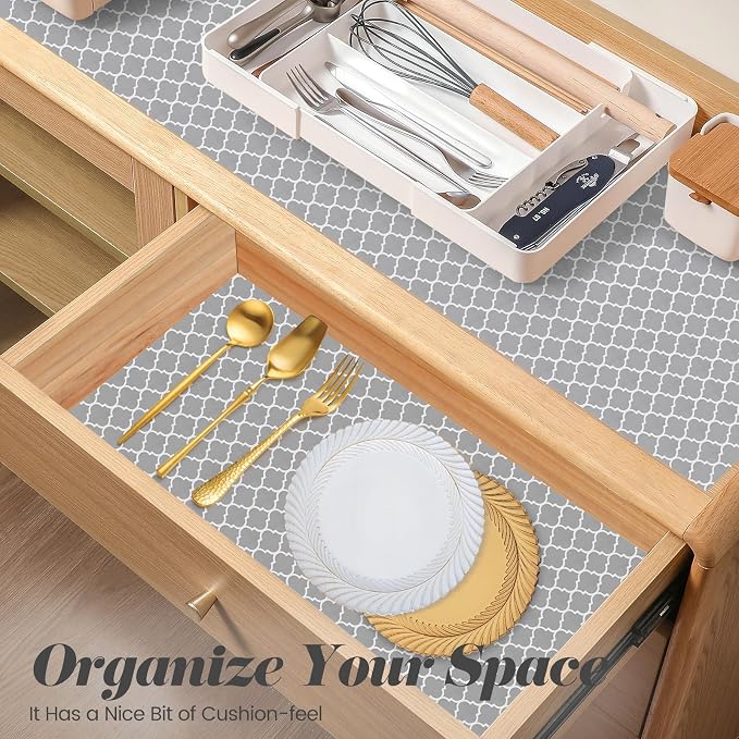 Drawer Shelf Liner for Kitchen Cabinets, Non Adhesive Slip Resistant Shelf Paper Easy to Clean, Strong Grip Thickened Waterproof Washable Mats for Pantry Shelves, Cupboard, Dresser, 24 in x 10 FT - Image 7