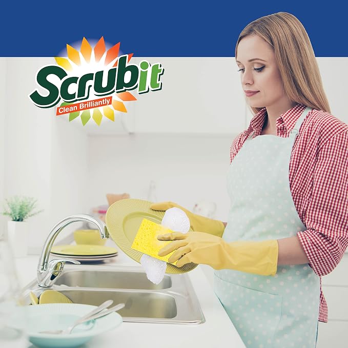 SCRUBIT 48 Pack Kitchen Sponges Dish Sponge for Washing Dishes, Kitchen & Bathroom – Blue & Yellow Dishwashing Sponges Along with A Thought Scrubber – Bulk Cleaning sponges Kitchen (Blue, Yellow) - Image 7