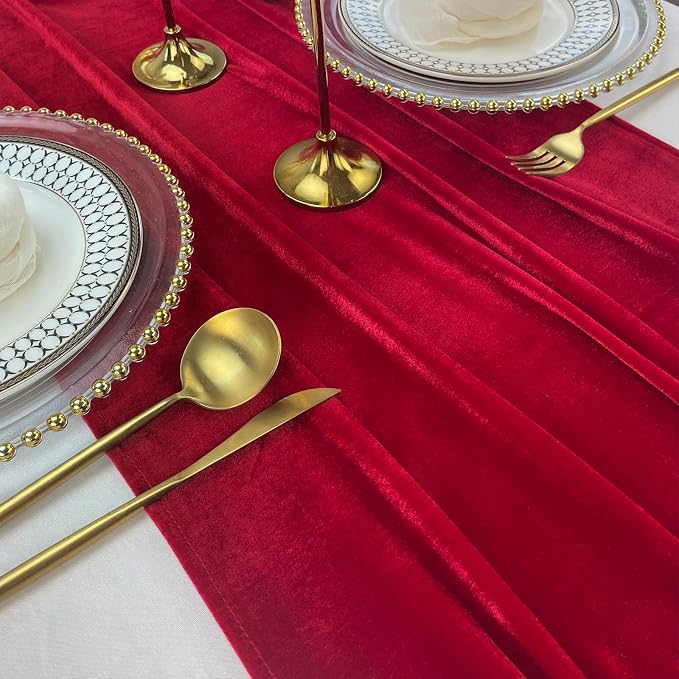 Velvet Table Runner, 10ft Luxurious Wedding Reception Decorations Soft Velvet Fabric Table Linen Overlay for Party (20 x 120 inch, Red) - Image 8