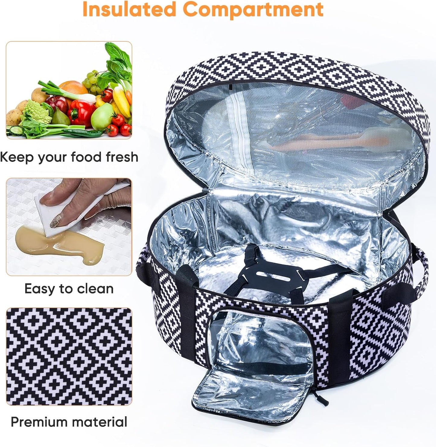 Insulated Slow Cooker Carrying Bag for 6-8 Quart CrockPot and Hamilton Beach Slow Cooker with See-thought Window, Portable Carrier Case with Adjustable Band and Accessory Pocket