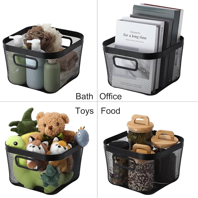 MorningRo 6 Pack Metal Mesh Basket with Hollow Handles Black Wire Storage Bin for Organizing Stackable Metal Fine Mesh Basket for Pantry Bathroom Kitchen Cabinets Shelves (Medium) - Image 7