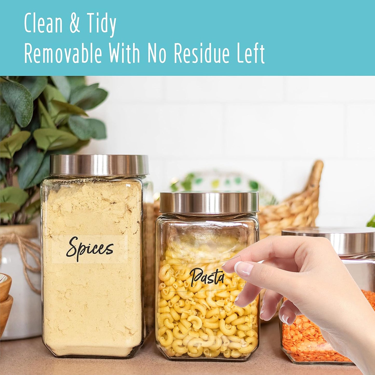 Hebayy 612 Script Pantry Food Labels, Water & Oil Resistant Pantry Label Stickers Food Jar Label for Organization and Storage